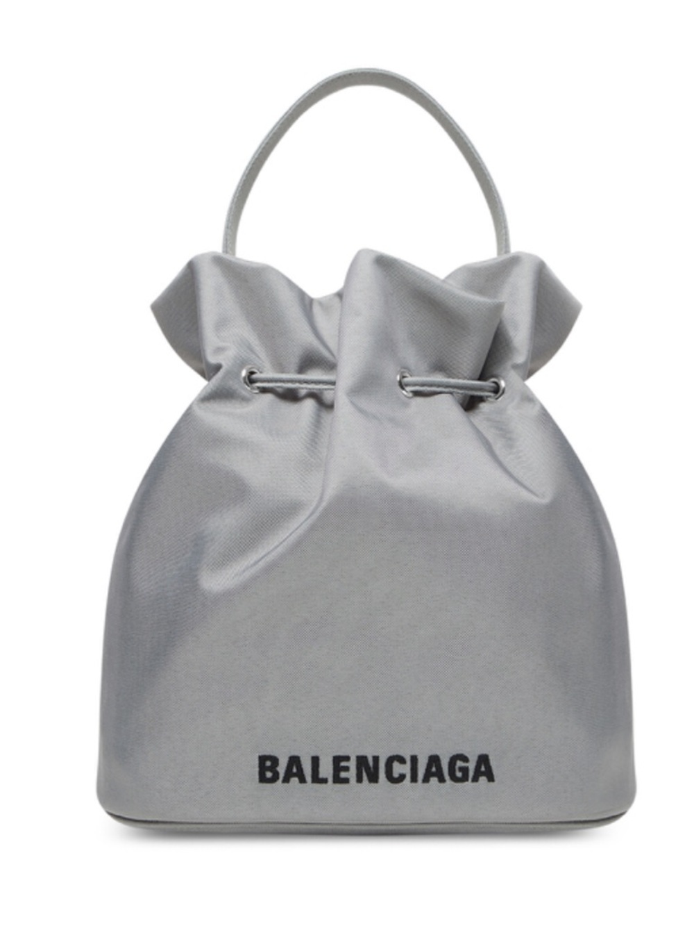 BALENCIAGA WOMEN'S WHEEL SMALL DRAWSTRING BUCKET BAG IN GREY